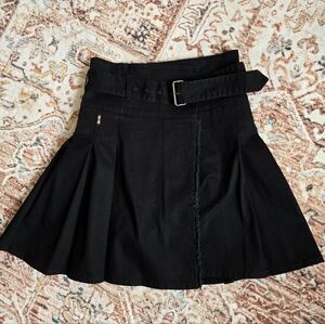 Authentic Burberry London Wmn's Black High Waist Pleated Wrap Skirt w Belt Sz 6